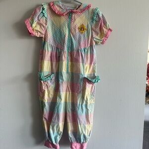 Vintage Gymboree Rainbow Tag Multicolor Plaid Kids Romper